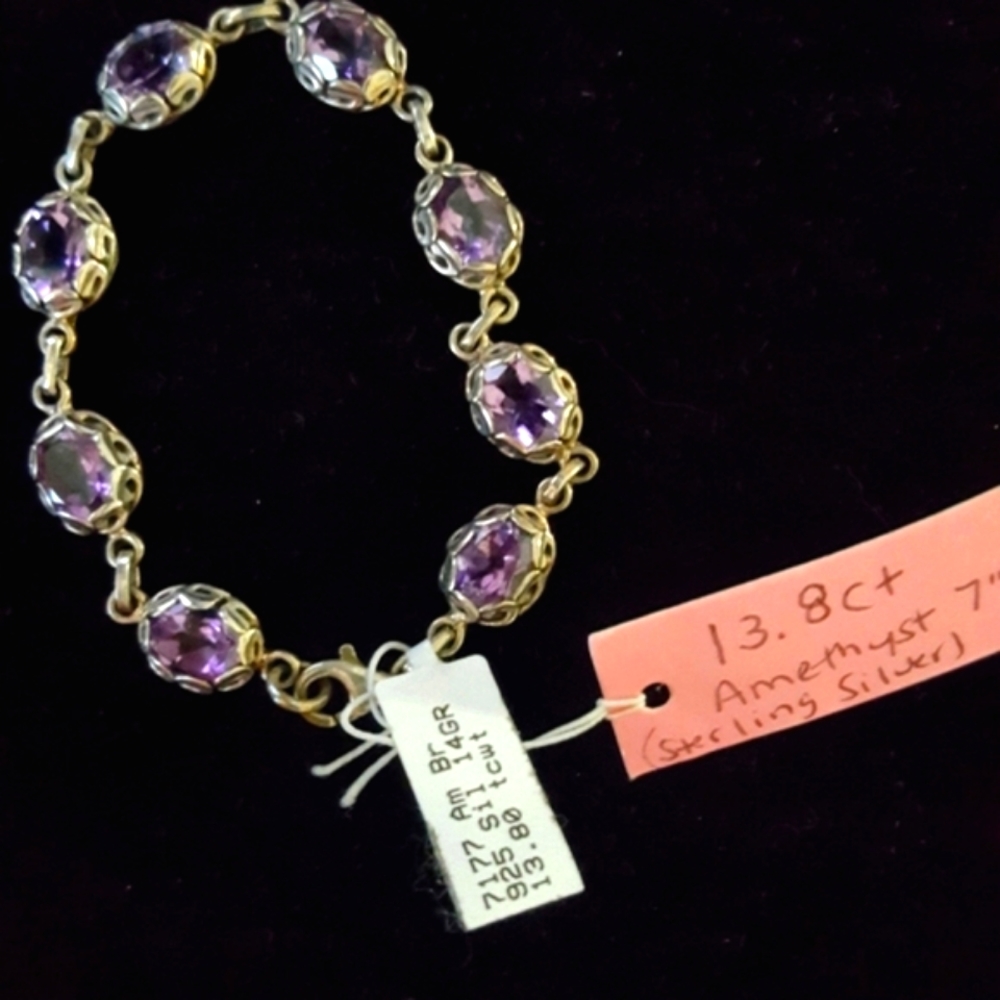 Stunning Amethyst & Sterling Silver Bracelet 7" - Fab February birthstone!